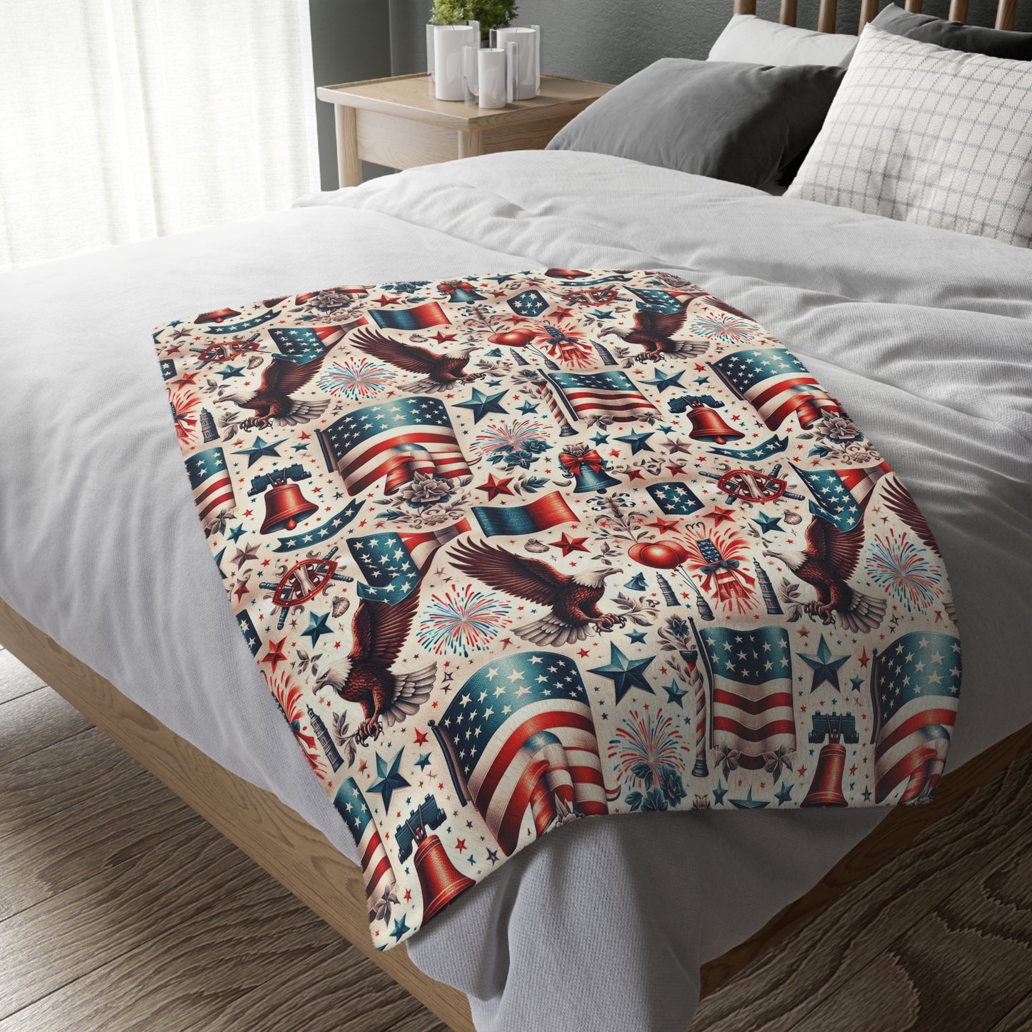 Flags and Eagles Velveteen Blanket