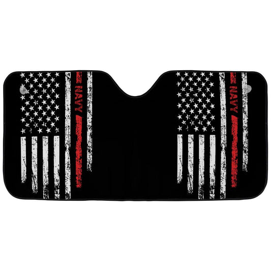 Navy Tribute Auto Sun Shade – Distressed American Flag Design