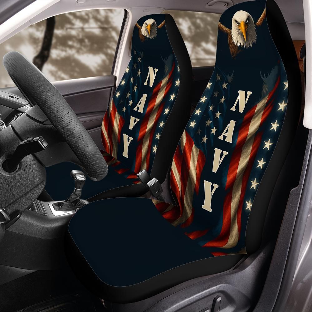 Patriotic Navy Car Seat Cover – American Eagle & Flag Design
