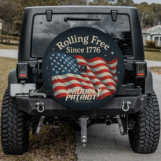 Rolling Free Since 1776 Spare Tire Cover With Backup Camera Hole