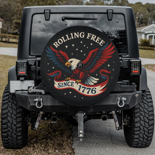 Rolling Free: A Tribute to American Independence Spare Tire Cover With Backup Camera Hole