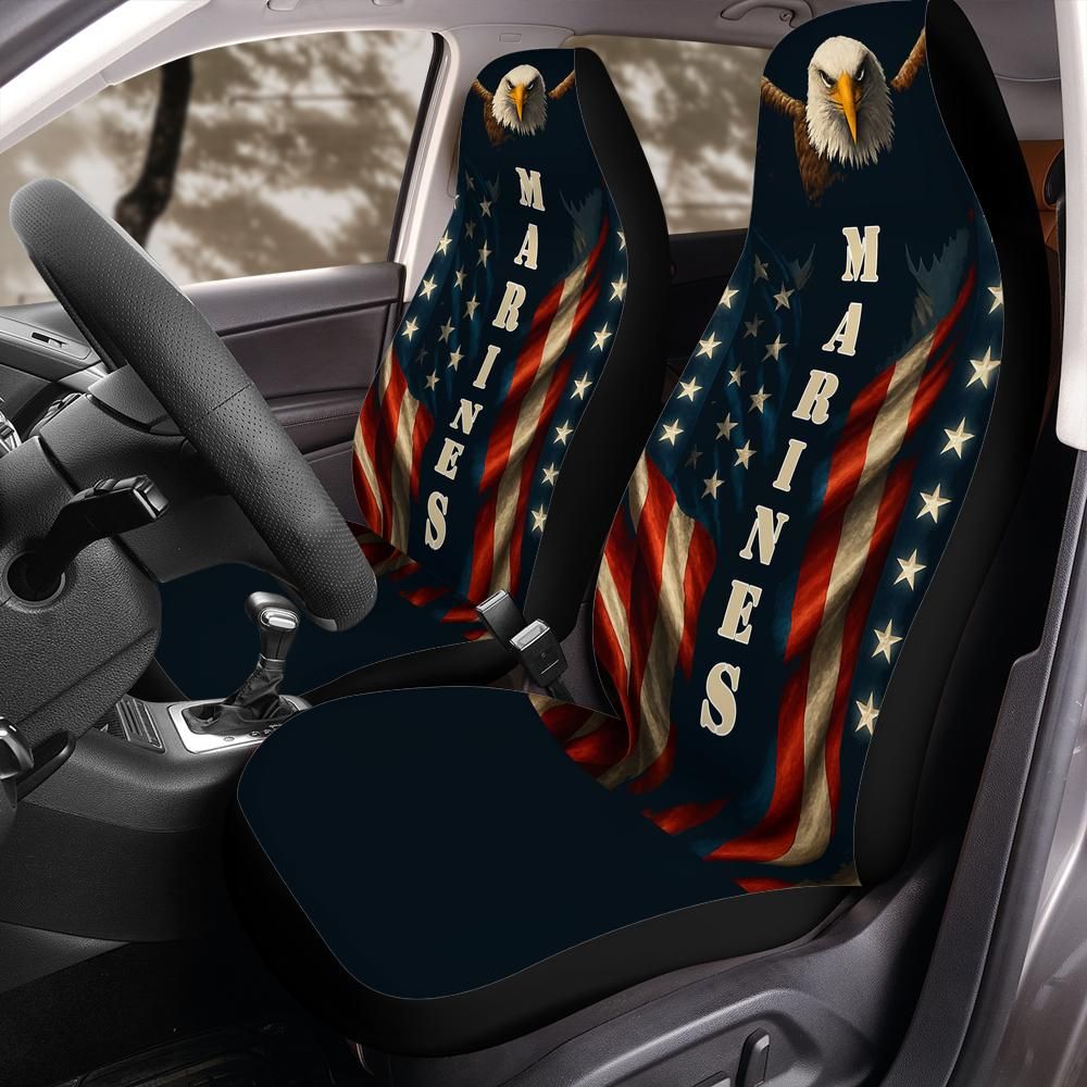 Patriotic Marines Car Seat Cover – American Eagle & Flag Design