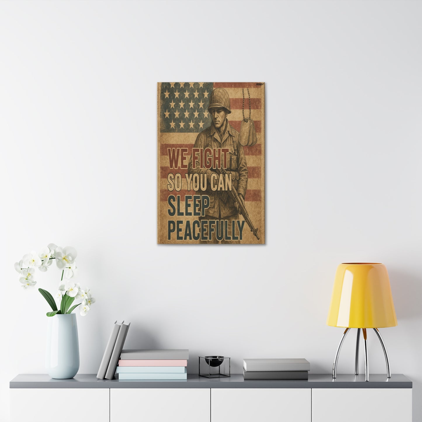 Patriotic Soldier Tribute – Sleep Peacefully Canvas Wall Art, We Fight So You Can Sleep, Military Decor, Veteran Gift, Americana Home Decor