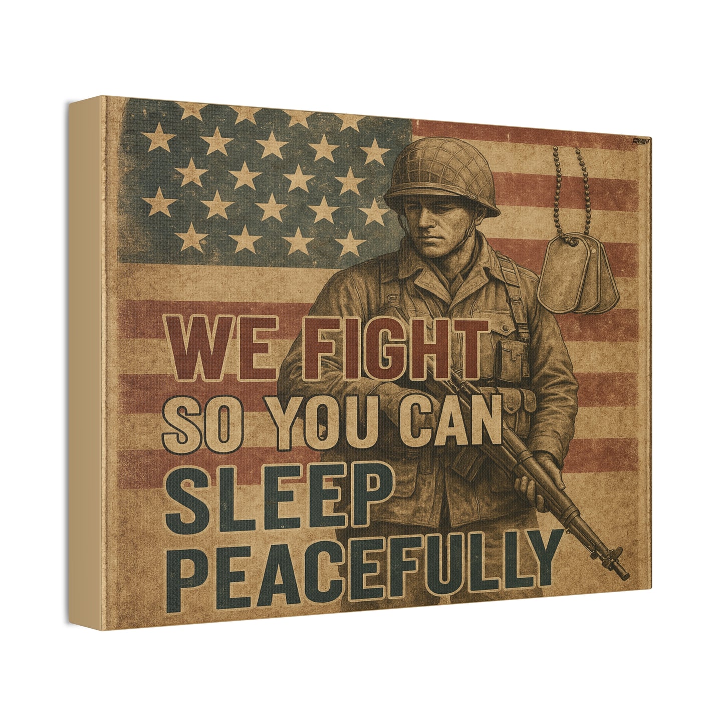 Patriotic Soldier Tribute – Sleep Peacefully Canvas Wall Art, We Fight So You Can Sleep, Military Decor, Veteran Gift, Americana Home Decor
