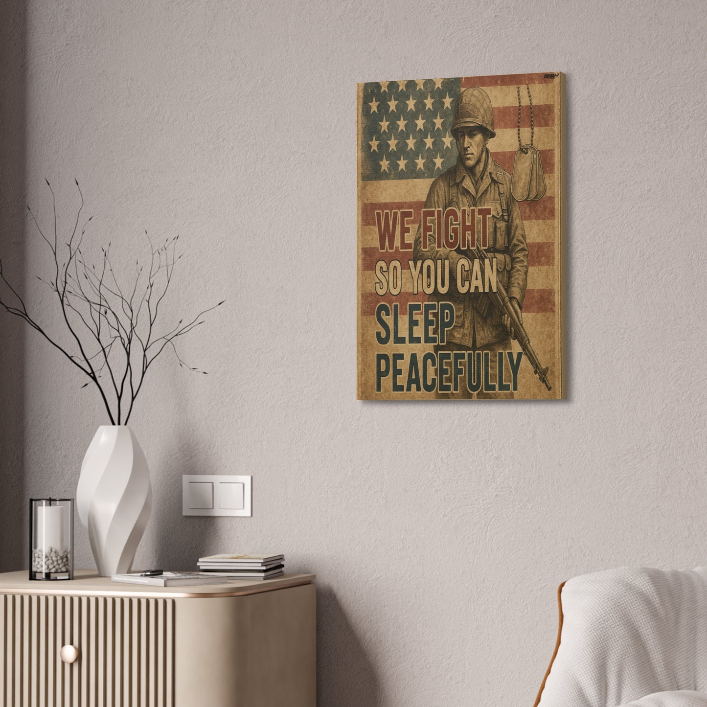 Patriotic Soldier Tribute – Sleep Peacefully Canvas Wall Art, We Fight So You Can Sleep, Military Decor, Veteran Gift, Americana Home Decor