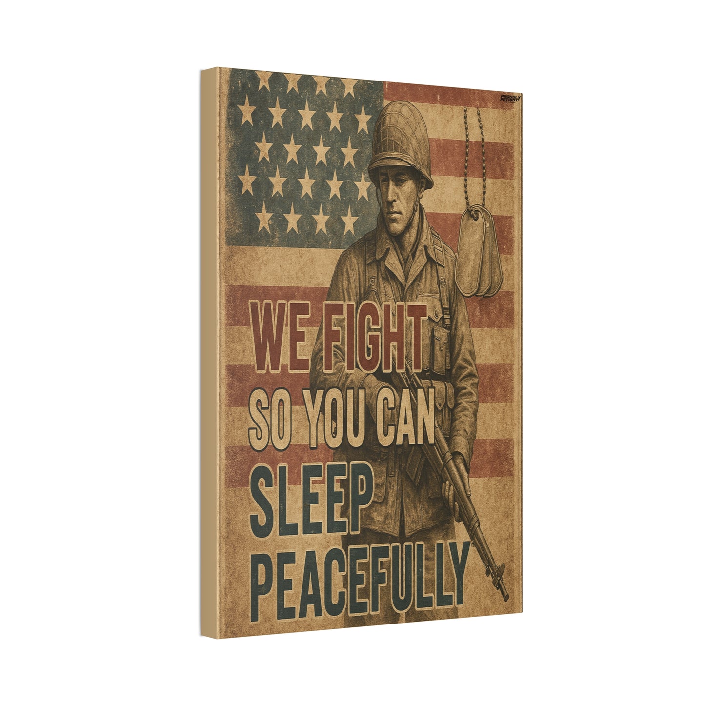 Patriotic Soldier Tribute – Sleep Peacefully Canvas Wall Art, We Fight So You Can Sleep, Military Decor, Veteran Gift, Americana Home Decor