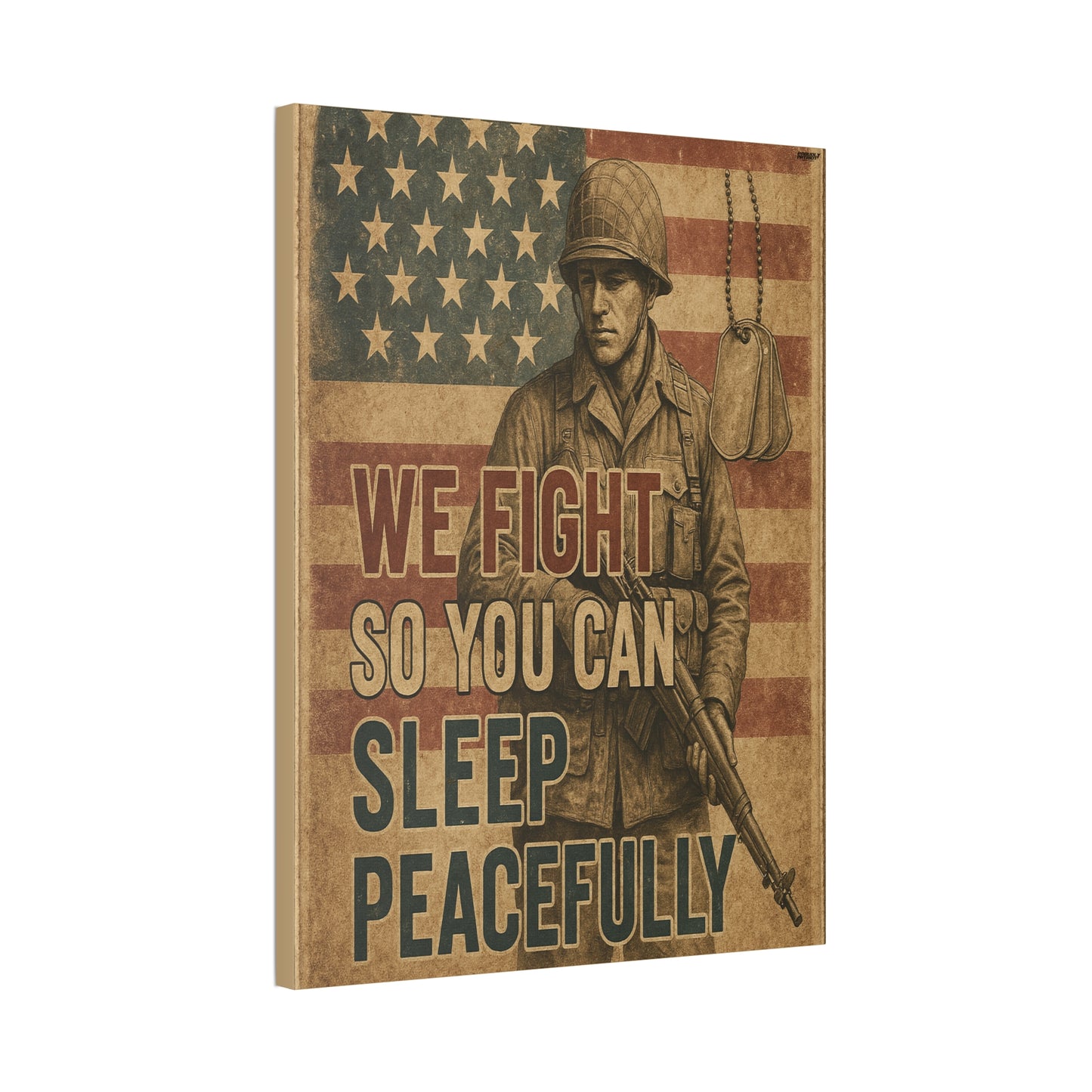 Patriotic Soldier Tribute – Sleep Peacefully Canvas Wall Art, We Fight So You Can Sleep, Military Decor, Veteran Gift, Americana Home Decor
