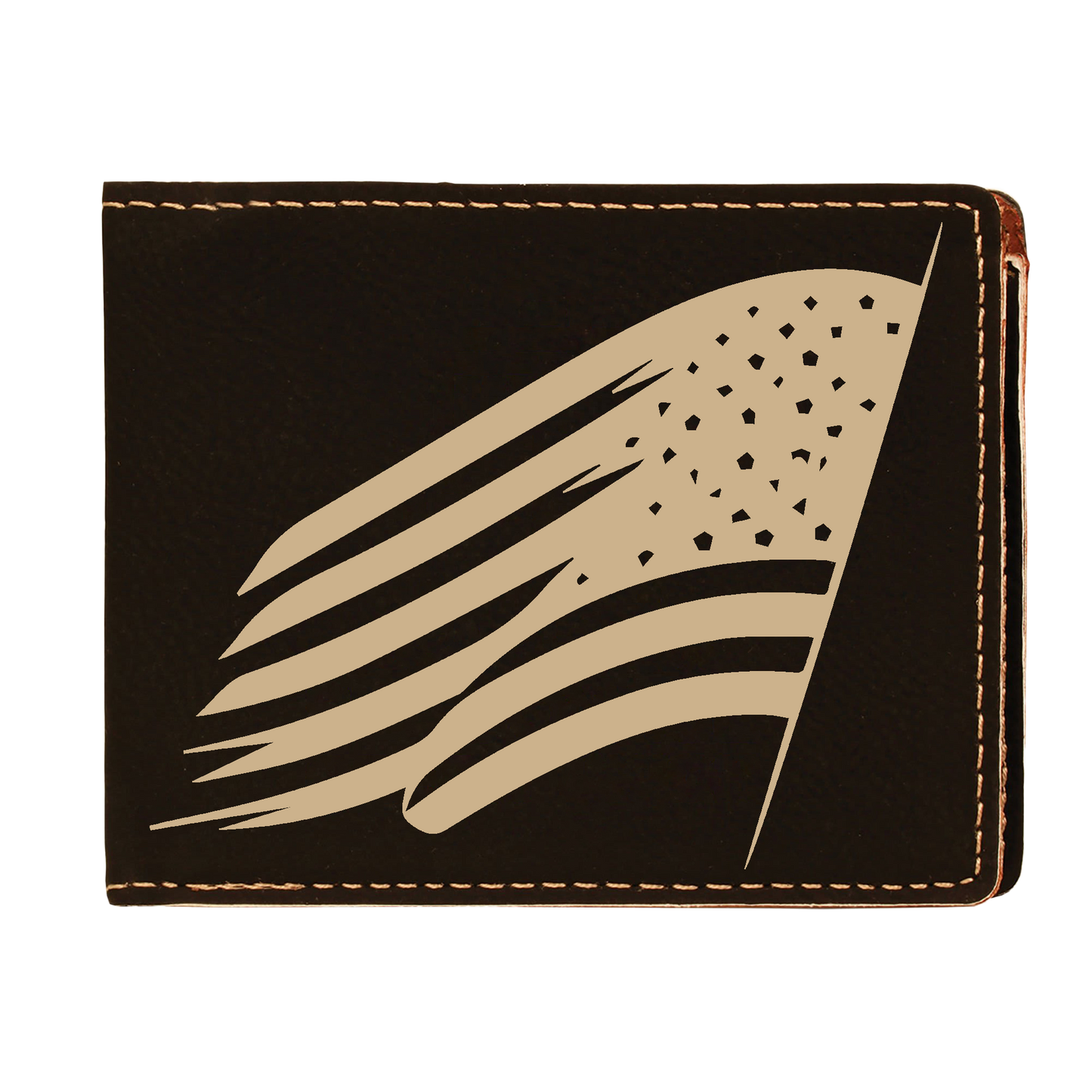 US Flag Leatherette Bi-Fold Wallet with Flip ID Display (Made in US)