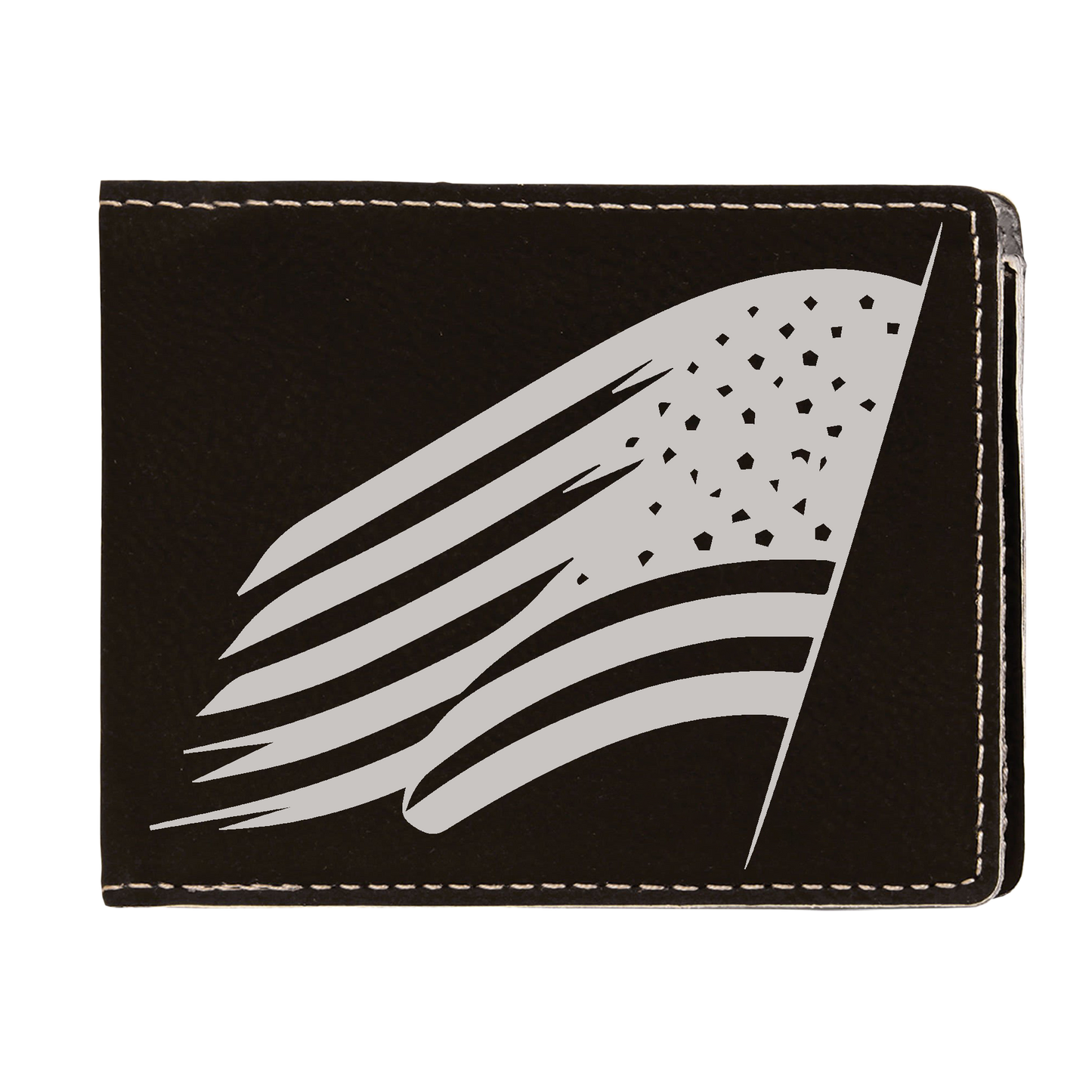 US Flag Leatherette Bi-Fold Wallet with Flip ID Display (Made in US)