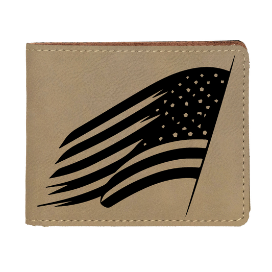 US Flag Leatherette Bi-Fold Wallet with Flip ID Display (Made in US)