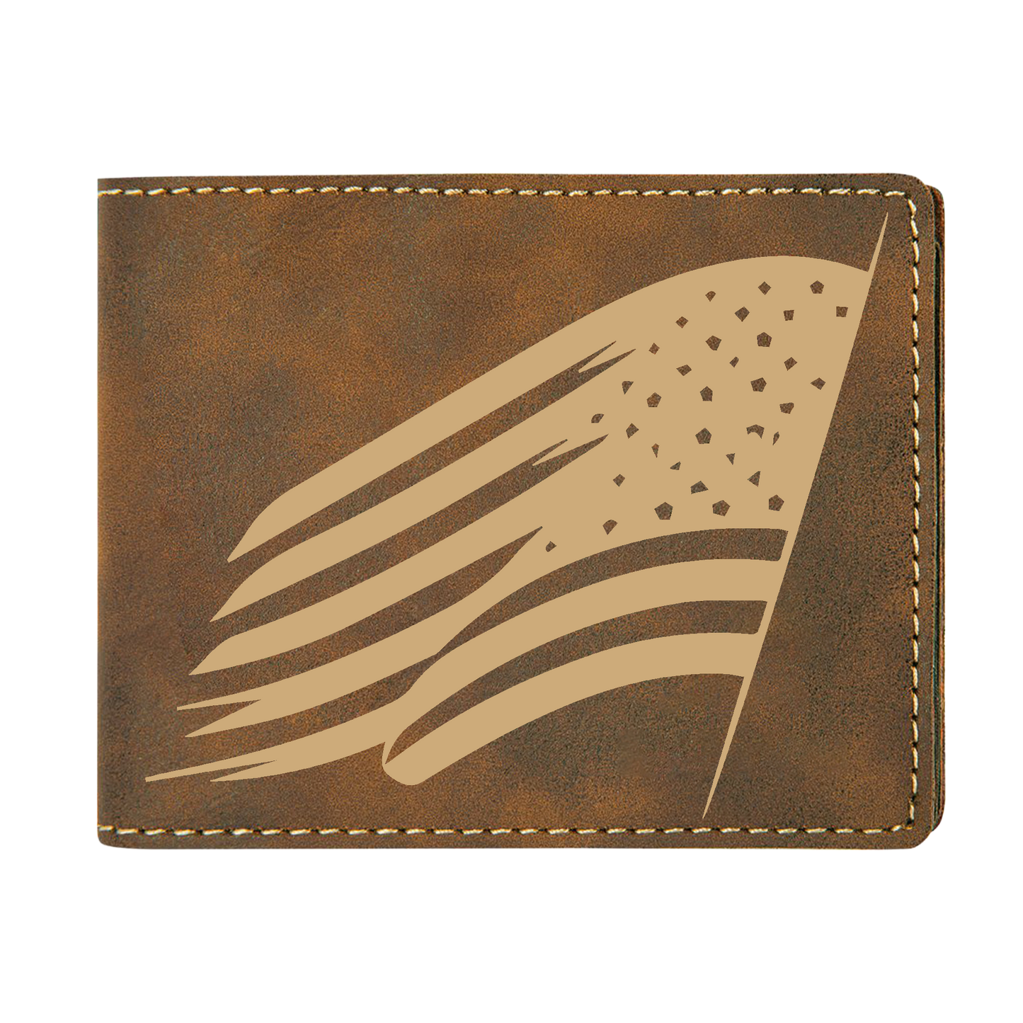 US Flag Leatherette Bi-Fold Wallet with Flip ID Display (Made in US)