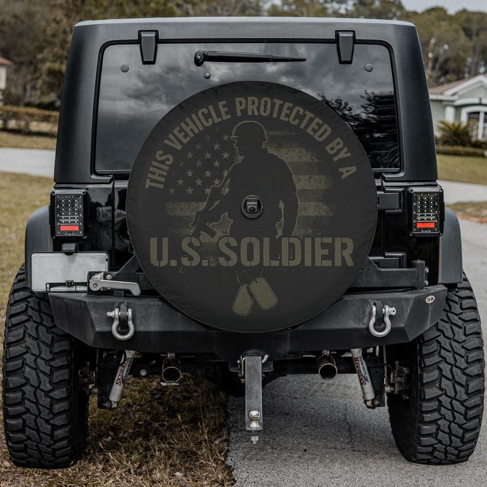 Protected by a U.S. Soldier Spare Tire Cover With Backup Camera Hole