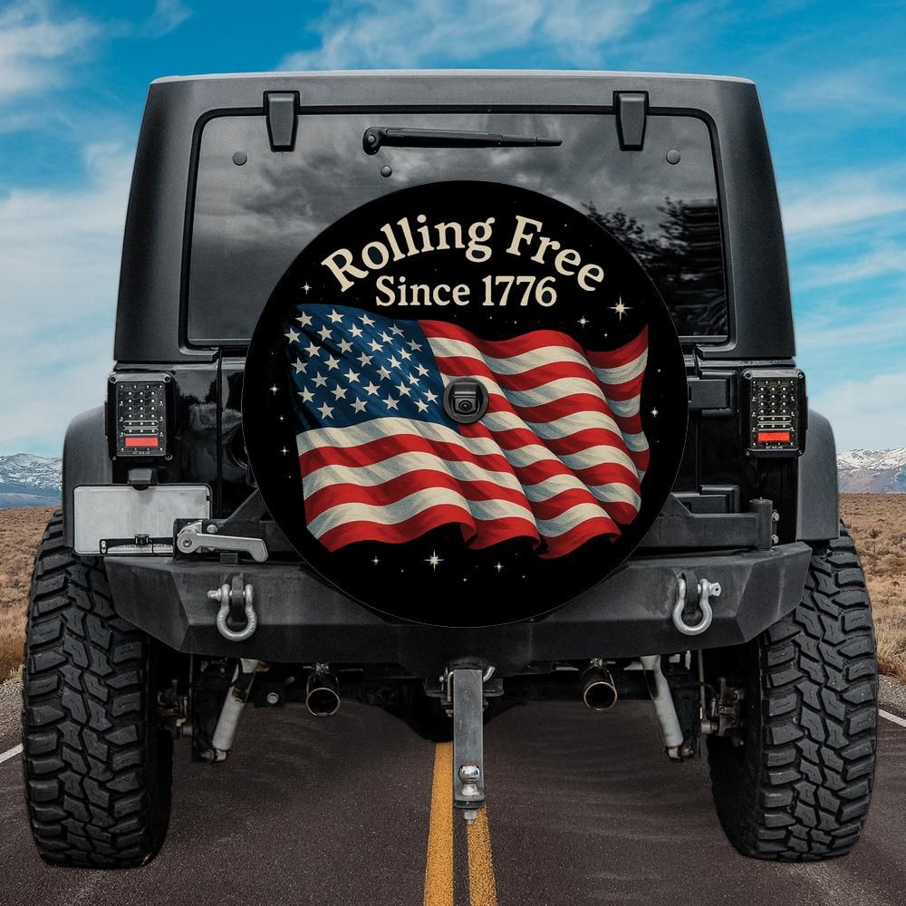Rolling Free Since 1776 Spare Tire Cover With Backup Camera Hole