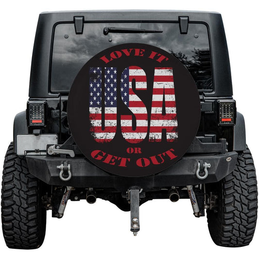 Bold Patriotic USA Auto Tire Cover – “Love It or Get Out” Design