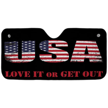 Bold Patriotic USA Auto Sun Shade – “Love It or Get Out” Design